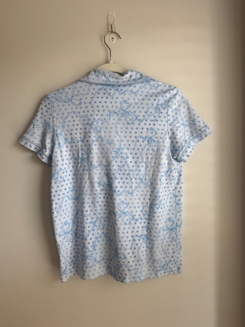 Roller Rabbit x LoveShackFancy Luna Bow Hearts Short Sleeve Polo Pajamas - Picture 3 of 7